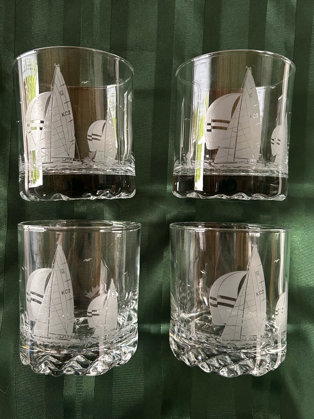 Vtg Etched Sailboat KC2 Glasses (4) -True North -Petro Canada -Whisky - 80’s -#1